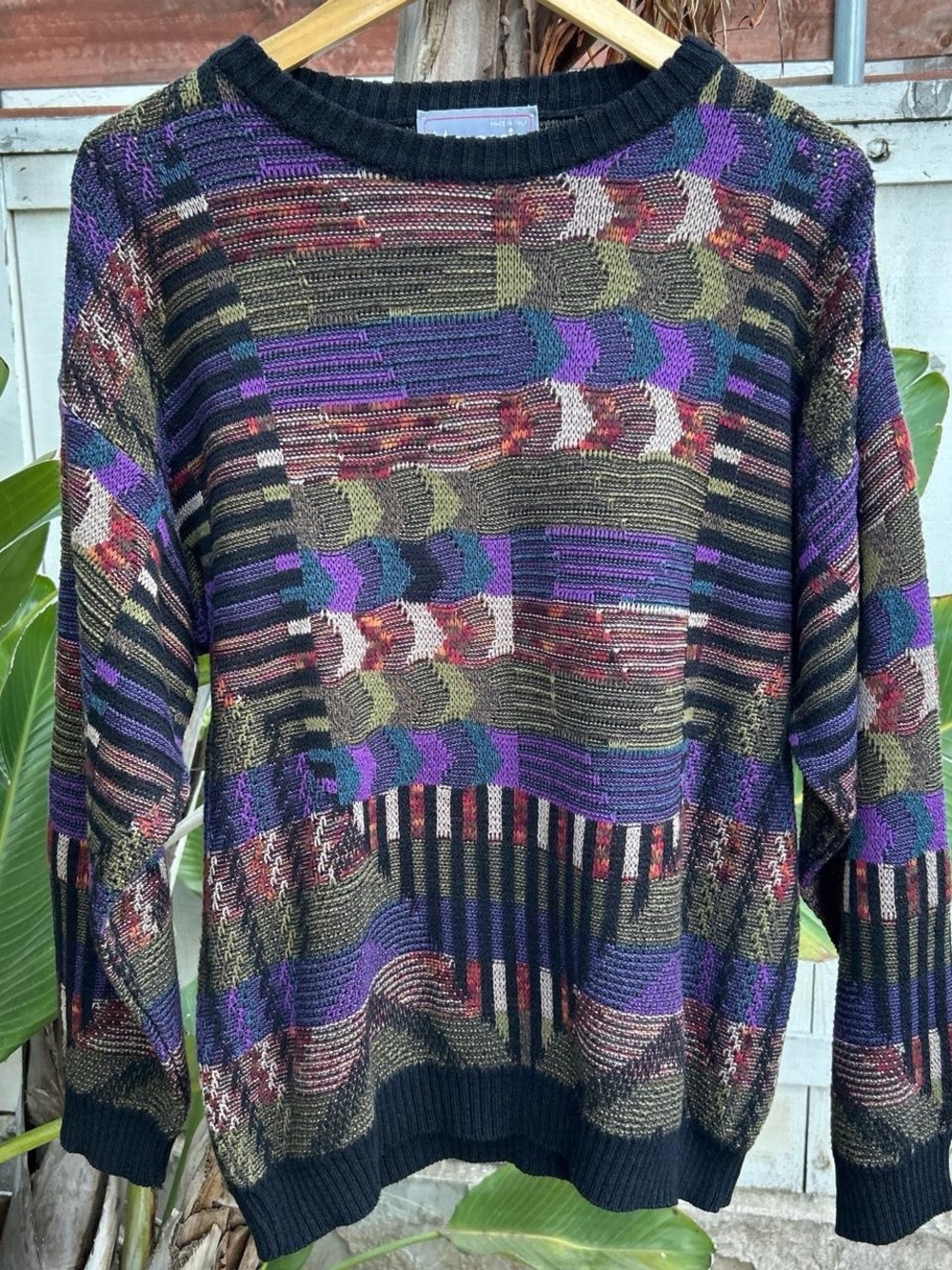 Vintage 1990s Masaccio Italy Abstract Knit Sweater M Made in Italy